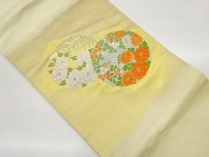 松皮菱に丸文・草花模様織出し名古屋帯